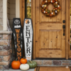 Vibrant Halloween Wooden Porch Signs - Large Vertical Welcome Floor Decor with Glitter Accents - Set of 4 (Owl, Pumpkin, Cat Gnome, Skeleton)