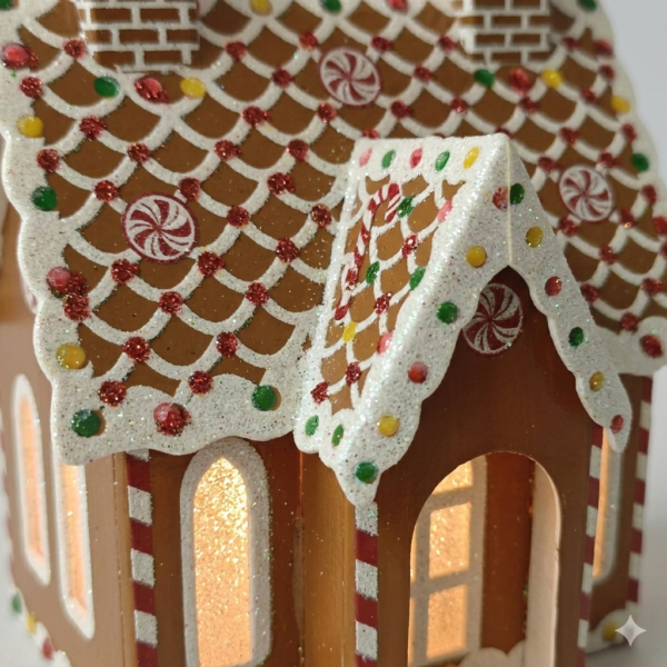 LED Light-Up Gingerbread & Frosted House Christmas Ornament Set - Set of 2 tabletop and Hanging Festive Decor