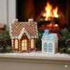 LED Light-Up Gingerbread & Frosted House Christmas Ornament Set - Set of 2 tabletop and Hanging Festive Decor