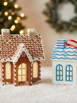 Gemini_Generated_Image_4gr6ar4gr6ar4gr6 LED Light-Up Gingerbread & Frosted House Christmas Ornament Set - Set of 2 tabletop and Hanging Festive Decor
