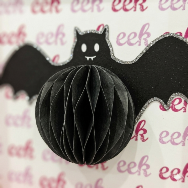 Pastel 3D Shadow Box Bat Ornament with Honeycomb Paper Body - Bright Pink Framed Halloween Wall & Tabletop Decor - Set of 2