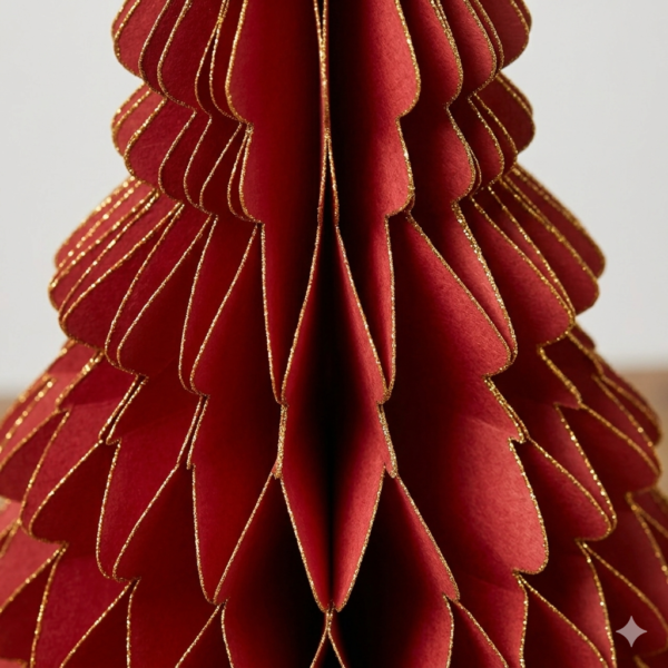 Elegant Red Honeycomb Paper Christmas Tree Ornament - Collapsible Tabletop Decor with Gold Glitter Edging - Factory Direct Holiday Decor