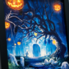 LED Light-Up Halloween Scene Shadow Box - Brightly Illuminated Spooky Forest with Pumpkin Lanterns - Tabletop & Hanging Coffin Decor
