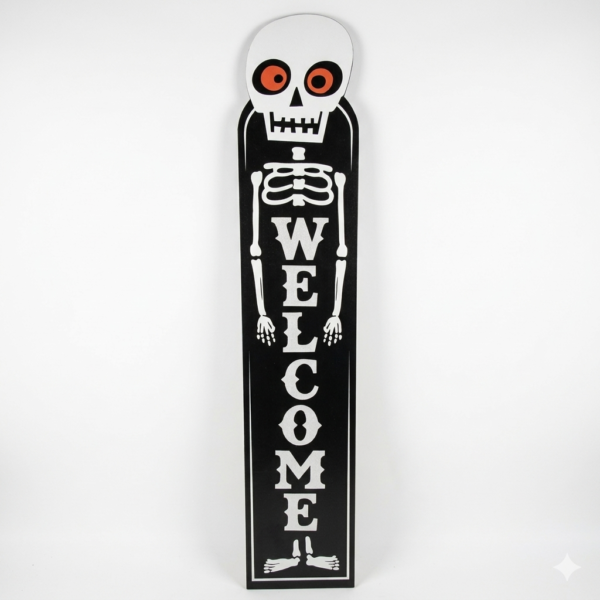 Vibrant Halloween Wooden Porch Signs - Large Vertical Welcome Floor Decor with Glitter Accents - Set of 4 (Owl, Pumpkin, Cat Gnome, Skeleton)