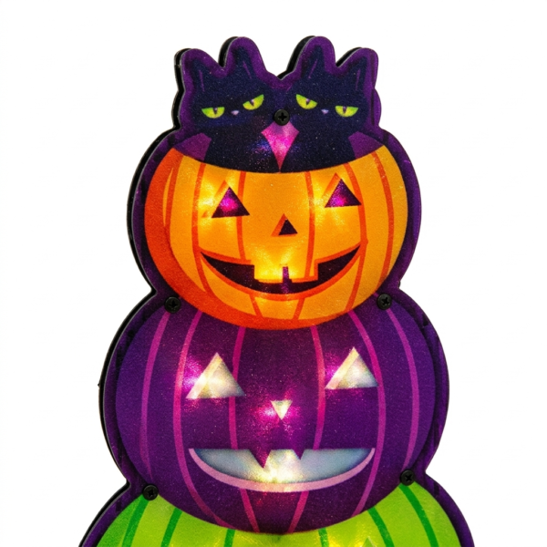 Light-Up Halloween Welcome Sign & Stacked Pumpkin Tower Decoration Set (2-Piece)