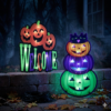 Light-Up Halloween Welcome Sign & Stacked Pumpkin Tower Decoration Set (2-Piece)