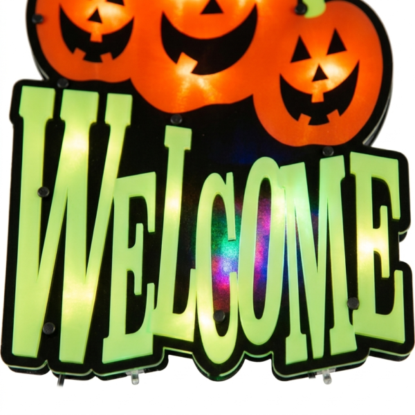 Light-Up Halloween Welcome Sign & Stacked Pumpkin Tower Decoration Set (2-Piece)