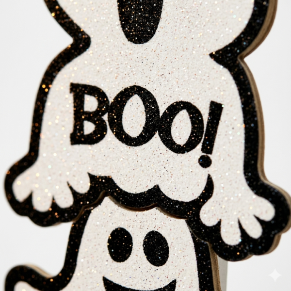 Halloween Jointed Wooden Glitter Ornament Series - Available in Skull, Jenga Ghost, Haunted House - Indoor and Outdoor Holiday Decorations