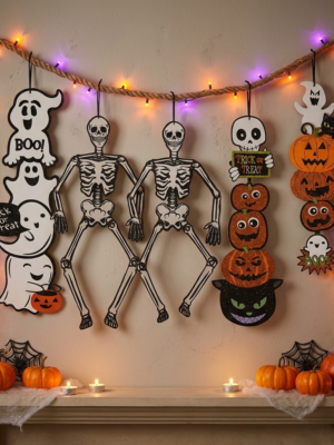 Gemini_Generated_Image_5b1y1x5b1y1x5b1y Halloween Jointed Wooden Glitter Ornament Series - Available in Skull, Jenga Ghost, Haunted House - Indoor and Outdoor Holiday Decorations