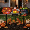 Halloween Illuminated Patio Signs 3-Piece Set - LED Spider Web/Candy Corn/Witch Pot, Holiday Party Outdoor Lawn Decorations