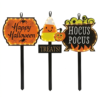 Halloween Illuminated Patio Signs 3-Piece Set - LED Spider Web/Candy Corn/Witch Pot, Holiday Party Outdoor Lawn Decorations
